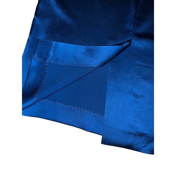 Bebe Satin Blue Pencil Skirt With Rhinestone Buckle Size‎ 10 Sexy Stretch Pinup - Picture 6 of 6